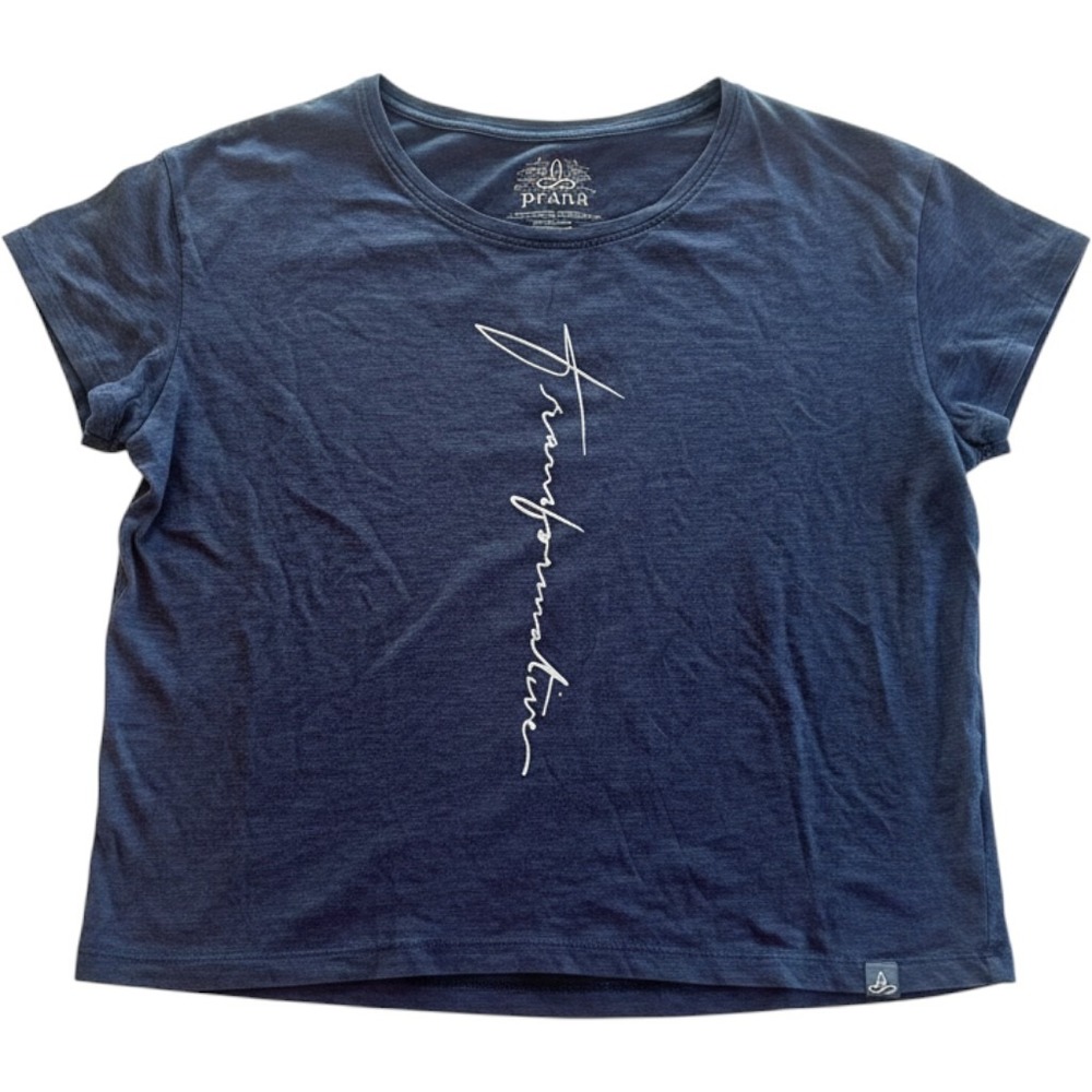 prAna Transformative Graphic Tee Women Small Organic Cotton Tencel Boxy Shirt